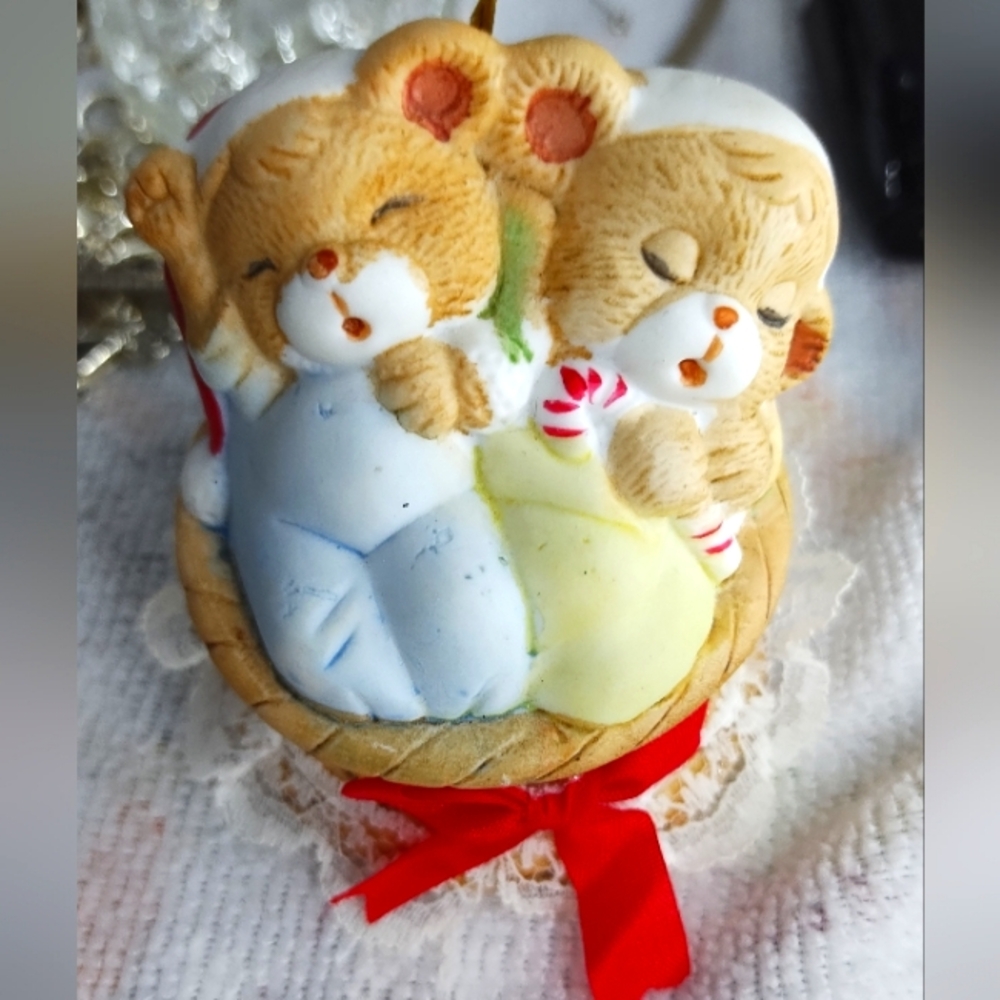 Jasco Lil Chimers Sleeping Bears Bell with Lace and a Red Bow